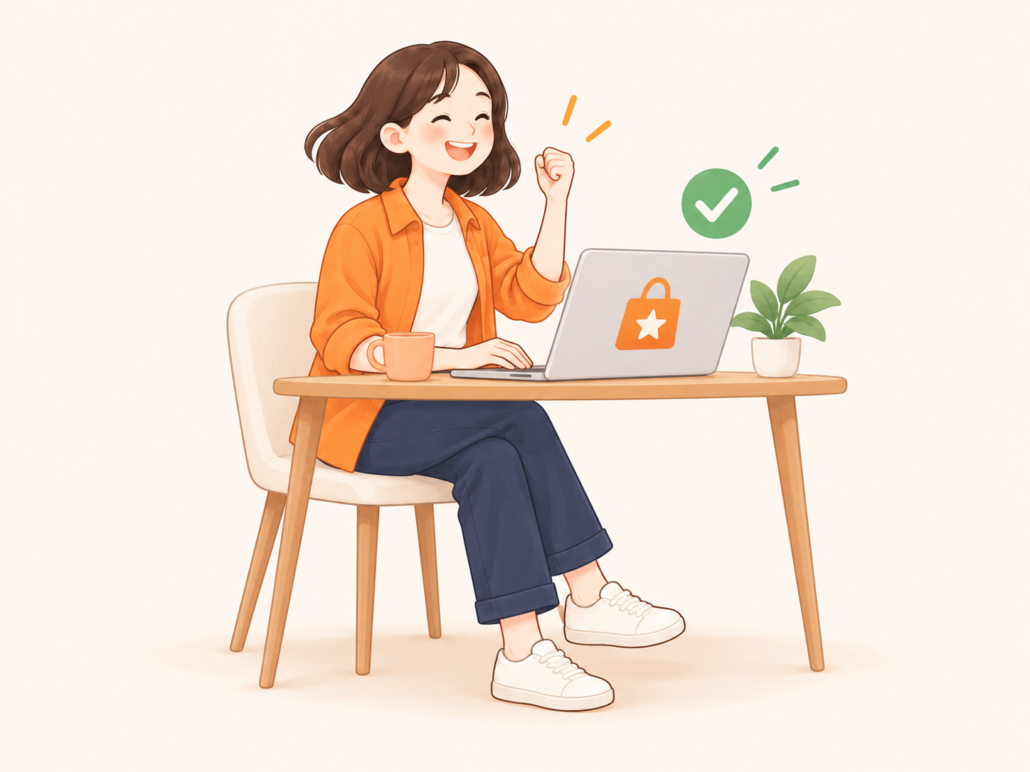無料体験の申し込みを終え、パソコンの前で意欲を見せる女性